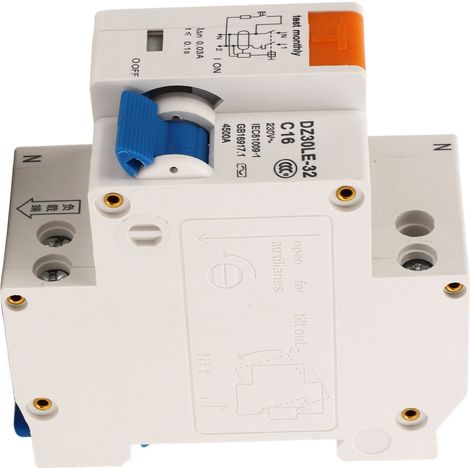 Disjoncteur miniature avec interrupteur de protection contre les surcharges et les fuites de courant, 230 V, 16 A, monophasé + neutre, montage sur rail (1/5)