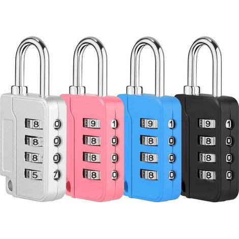 4 Pcs 4-Digit Combination Padlocks, Small Zinc Alloy Locker Locks, Suitcase Locks for Closet, Gym, Luggage (Black, Silver, Red, Blue) (1/5)