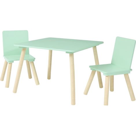 Kids Aqua Green & Pine Table and Two Chairs set - L60 x W60 x H44 cm