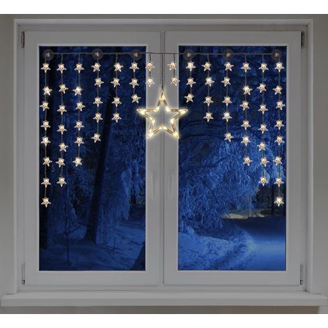 Spetebo – Rideau lumineux étoile LED blanc chaud 140 cm – 90 LED – 1 grande et 70 petites étoiles – Pour intérieur – Fixation ventouses