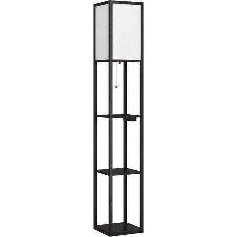 Lampadaire LED avec étagères, gradable, interrupteur à chaîne et prises, noir (1/5)