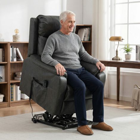 Lève-toi détente seniors Chaise élévatrice électrique en cuir synthétique double moteur coussins en plumes - Couleur: Noir (1/4)