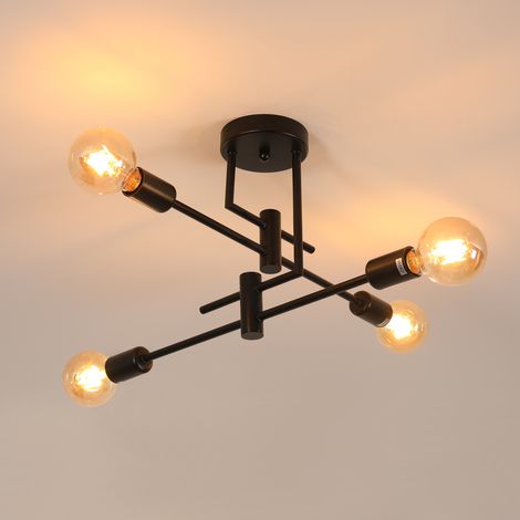 Goeco Lampadario Industriale Vintage a 4 Luci – E27 Retro – Sospensione Nera per Interni – per Camera Corridoio Cucina (Senza Lampadine)