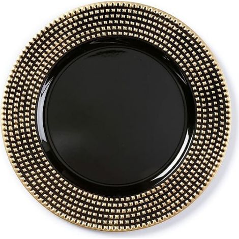 PIATTO NERO CON DECO ORO 33 CM
