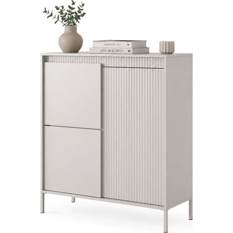 Credenza Hatolaro, Madia 5 Ripiani, Apertura Battente, 3 Ante, 104x40x123h cm Beige