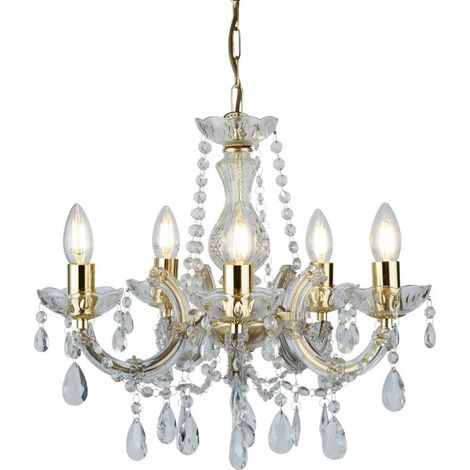Searchlight Marie Therese - Lustre en cristal à 5 ampoules au fini laiton poli, E14 (1/3)
