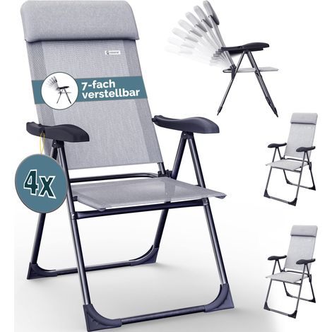CASARIA® Gartenstühle Set Klappbar 7-fach Verstellbar Alu mit hoher Rückenlehne Liegefunktion Faltbar Balkon Campingstuhl Klappstuhl Hochlehner 4er Set Grau Melange (1/5)