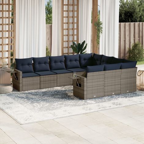 10-teiliges Gartensofa-Set mit Kissen, grau, Polyrattan (1/5)