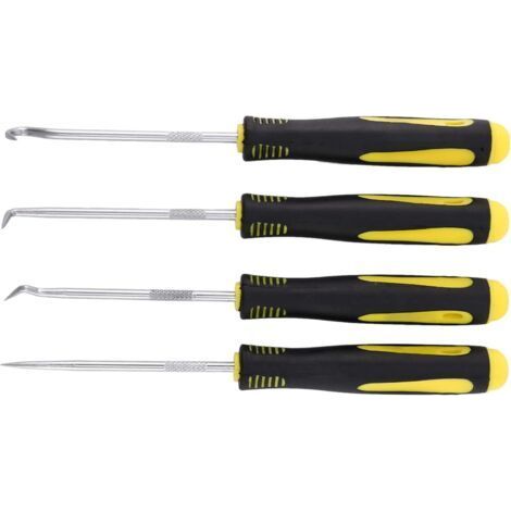 4 pièces grattoir crochet outil ensemble huile joint extracteur caoutchouc joint torique crochet joint joint tournevis main outil de retrait outils noir et jaune (1/5)