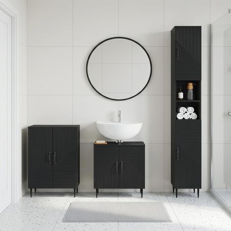 vidaXL 3 Piece Bathroom Cabinet Set HAARLEM Black Engineered Wood (1/5)