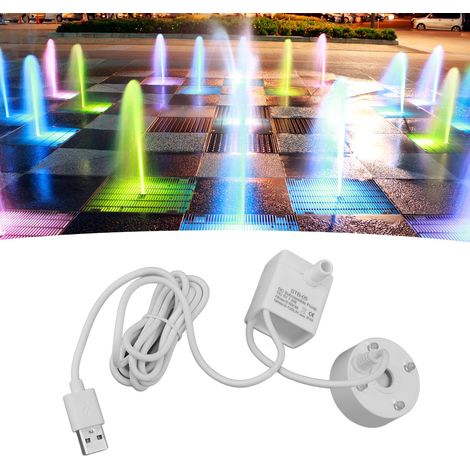 Machine tout-en-un de pompe à eau USB pour jardin avec atomiseur, lumières LED colorées, humidificateur d'air, atomiseur de fontaine d'intérieur, brumisateur pour petit bassin, 5V blanc. (1/5)
