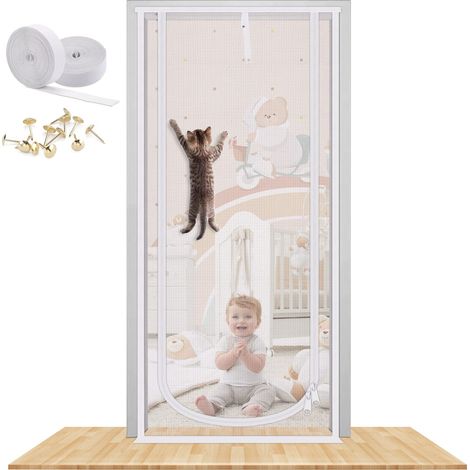 Moustiquaire de Porte pour Chat - 80 x 208 cm - Très résistante - Moustiquaire pour Animaux domestiques - avec Fermeture éclair bilatérale - Empêche Les Chiens et Les Chats de Courir Hors de la (1/5)