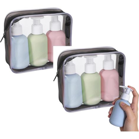 Lot de 6 flacons vides de 100 ml, format voyage, flacons à pompe réutilisables et étanches, adaptés au shampoing et au gel douche. (1/5)