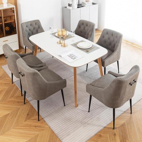 Esszimmerstühle 6er Set mit 13cm Kissen, Metallbeinen und Griff, Grau (1/5)