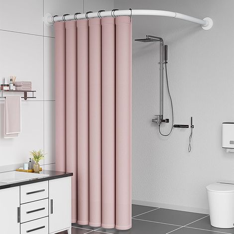 Tringle à rideau douche forme L - 1 pièce - Acier inox 304 - Réglable sans perçage - Salle de bain et vestiaire - Blanc 70-95x90-130cm (1/5)