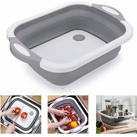Multifunction Bowl Foldable Cutting Board Portable Kitchen Sink Bowl Camping Basket Kitchen Storage Basket Foldable Plastic Outdoor Kitchen Sink (1/5)