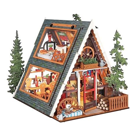 Maison de Poupée Cabane A-Frame Modèle en Bois Kit de Miniature Guérison Naturelle Forêt Féérique Décoration Cadeau pour Adultes (1/5)