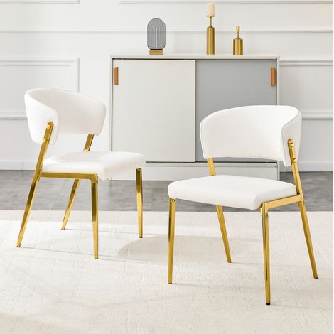 Chaise de salle à manger x2, simili cuir blanc, métal, dossier ergonomique DESVIAE (1/5)