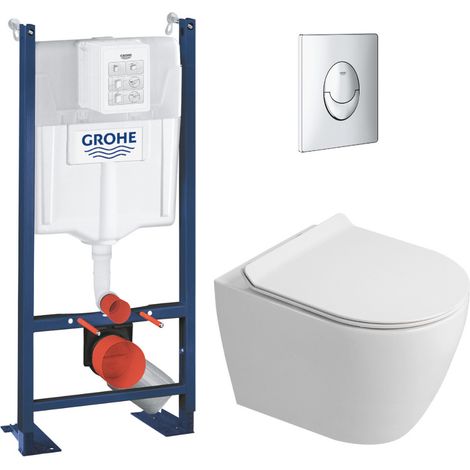 Rapid SL Pack WC bâti autoportant + WC suspendu sans bride Ceramia avec abattant SoftClose + plaque chrome (GRRCEPXWR10-FR)
