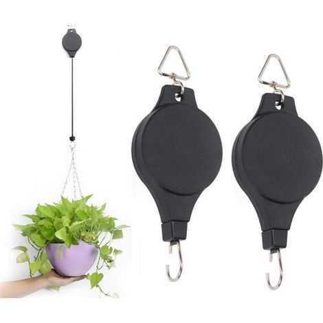2 Pièces Poulie pour Plante Rétractable Poulie pour Plantes Suspension réglable Crochet de suspension pour panier de fleurs pour Intérieurs Extérieurs Les Paniers de Plantes à Fleurs Suspendus