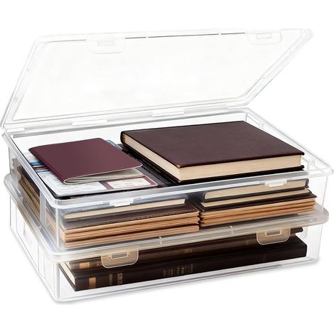 Boite Plastique Rangement - Papier Administratif A4, 31 X 22 X 5 cm Boîte de Document, avec Couvercle pour Documents Lettres Photos Objets Collection (1/5)
