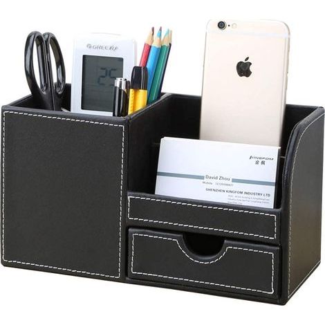 Organiseur de bureau multifonction à 4 compartiments (Noir) — Porte-stylos et boîte de rangement modernes et minimalistes pour bureau professionnel (1/4)