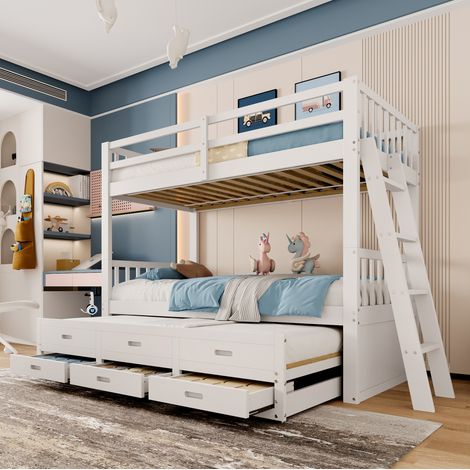 MEUBLIV Litera 90x200 cm blanca – 3 cajones y cama nido, sin colchón (1/5)