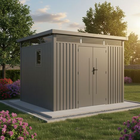 Abri de jardin acier galvanisé 8.64m2 gris Kosto X-Metal (1/5)