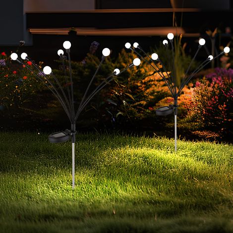 LED Solarlampe Außenleuchte Gartendeko Erdspieß Solarleuchte 8 flammig Terrassenlampe beweglich, schwarz opal, warmweiß, LxH 20 x 70 cm, 2er Set