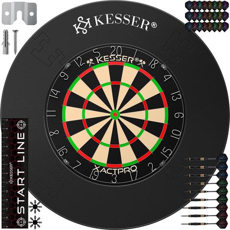 KESSER® Dartscheibe Sisal mit 9 Dartpfeile Professional Dartboard + 21 Pro Flights + Zubehör Steeldart Offizielles Dartscheibe 9 Pfeilen Metallspitze Classic inkl. Schutzring Schwarz