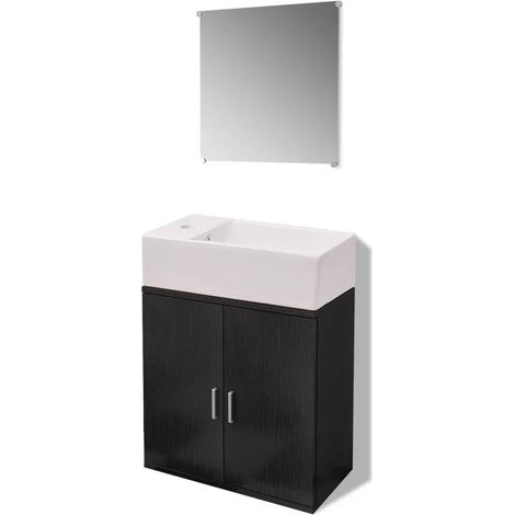 Conjunto de muebles de baño de tres piezas negro 48 x 25 x 48 cm diseño moderno acabado mate en aglomerado negro 020046355 (1/5)