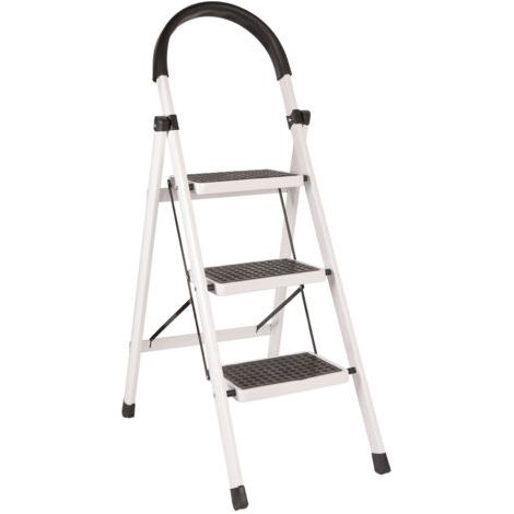 royaluxe- Escabeau, Échelle Pliante 3 Marches, Escabeau Portable , Étagère de Rangement Multifonctionnelle, Support pour Pots de Fleurs, Blanc