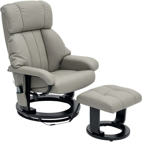 Chaise relax avec tabouret, chaise de massage avec fonction de lit, chaise de repos électrique avec télécommande, canapé télévision avec poche latérale, cuir synthétique, gris (1/5)