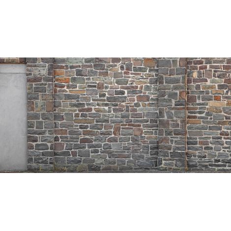 Papier peint panoramique gris pour chambre | Tapisserie panoramique moderne | Papiers peints panoramiques rouge imitation mur en pierre - 250 x 500 cm (5 pièces) (1/2)