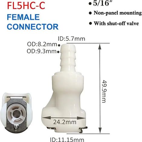 (FL5HC) Raccord de déconnexion rapide pour tuyau, embout cannelé mâle/femelle, vanne, connecteur de tube 1/4, 5/16, 3/8 (1/5)