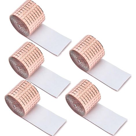 Lot de 5 rouleaux de mosaïque en forme de boule disco - 5 x 5 mm - Pour carrelage de discothèque, bricolage, artisanat, salle de bain, cuisine, salon - Décoration murale (or rose) (1/4)