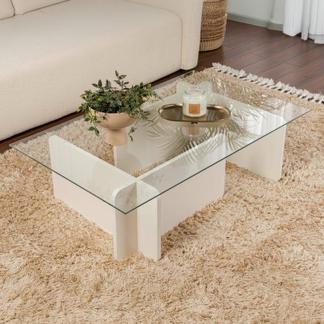 Dmora - Wohnzimmertisch Kallias, Niedriger Wohnzimmertisch, Kaffeeregal, Couchtisch für Sofa, 105x65 h30 cm, Weiß (1/5)