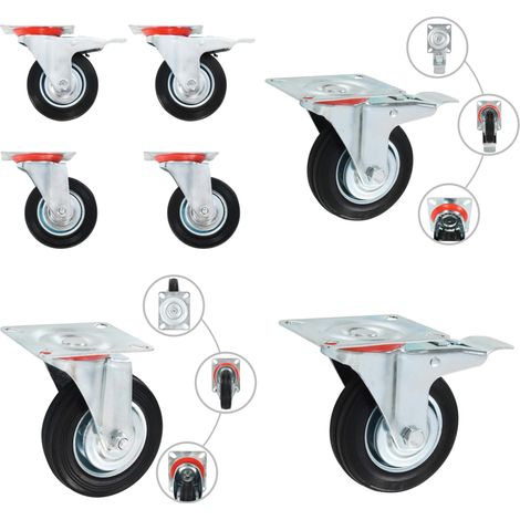 Roulettes pivotantes 4 pcs 100 mm - Roulettes Pivotantes - Roulettes De Chariot - Roues Mobiles - Accessoires De Meuble - Fixation De Meuble - Home & Living (1/5)