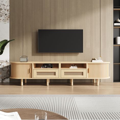 Mueble TV ovalado con cajones y ratán natural para salón OKMYHOME (1/5)