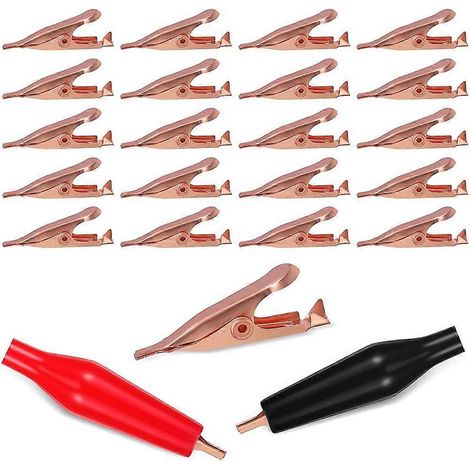 20 mini pinces crocodiles sans dents, pinces électriques en cuivre massif, 5 A avec gaine isolante de protection pour soudure (1/4)