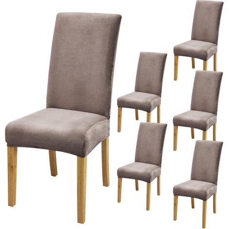 Dehnbarer Stuhlbezug Jacquard 6er-Set Champagner mit Rückenlehne (1/5)