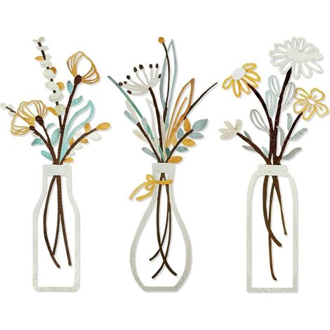 3 Pièces Or Décoration Murale en Métal Décoration Murale de Fleur en Métal Murale en Fil de Fleurs Décoration Moderne pour Chambre Salon Bains Galerie 35x 15CM (1/5)