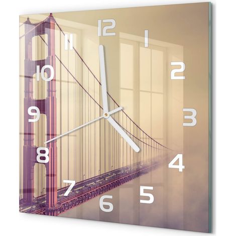 Horloge Murale Carrée Design Original Verre Silencieuse Déco Maison Pont de San Francisco 30x30 cm (1/5)