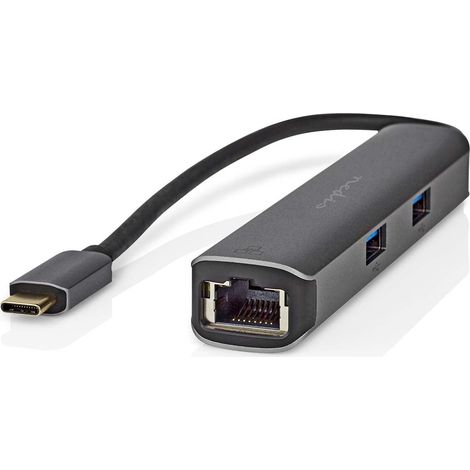Adaptador usb multipuerto usb 32 generacion 1 usb c macho hdmi hembra rj45 hembra 3x usb a hembra 5 gbps 020m redondo chapado en oro pvc antracita caja
