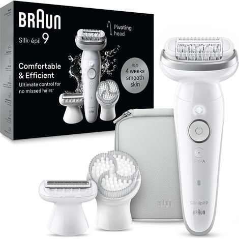 Braun Silk-épil 9 9-061, Epilatore Elettrico Donna Per Una Epilazione Facile, Pelle Liscia a Lungo, Bianco/Argento (1/5)