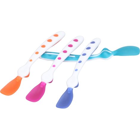 Ensemble de cuillères pour bébé avec embout souple et tête changeante de couleur, en silicone souple pour l'alimentation autonome. (1/5)