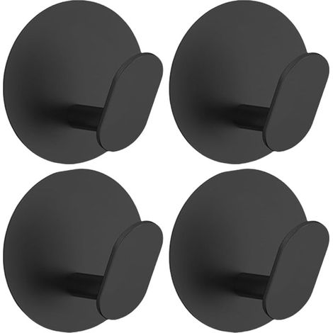 Lot de 4 crochets muraux pour serviettes, salle de bain et cuisine - Crochets pour peignoirs et vestes (noir, acier inoxydable) (1/5)