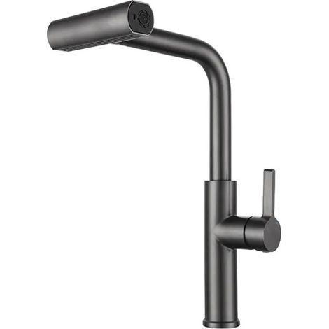 (Gris métallisé) Robinet de cuisine cascade à 4 modes avec pommeau de douche extractible, eau chaude et eau froide. (1/5)