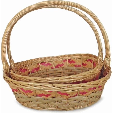 Cesto ovale con manico in vimini, set di 2, 50x42H15 e 46x36H14 cm