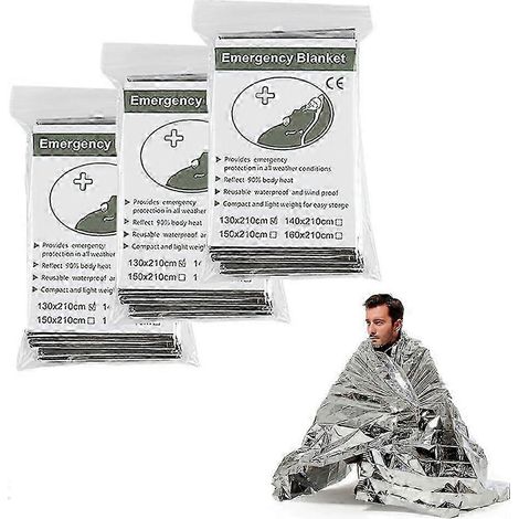 Kit de premiers secours d'urgence (lot de 3) : couverture de survie en aluminium idéale pour la voiture et les activités de plein air. (1/5)